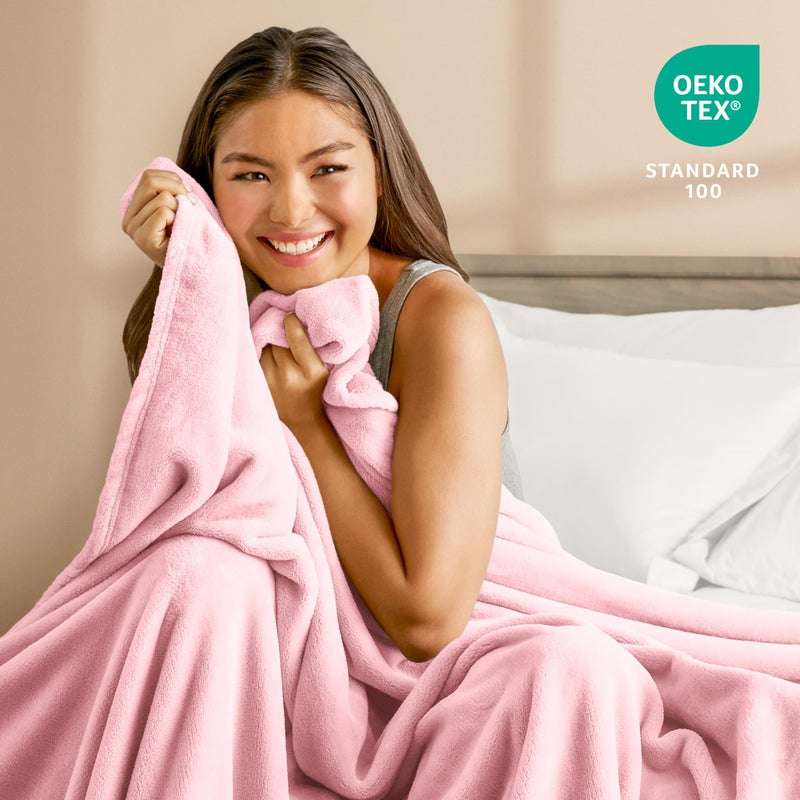 Bare Home Fleece Blanket - Extra Long - Light Pink - Throw for Bed, Sofa, Couch, Movie Night, Camping, and Travel - Microplush - Cabin Blanket (Twin/Twin XL, Light Pink) - Image 3